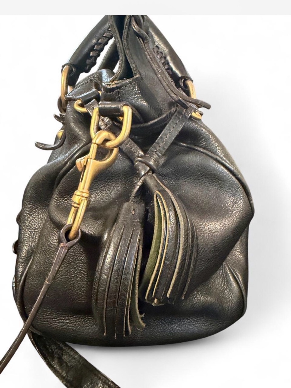 Dooney & Bourke Florentine Black Leather Satchel with Gold Hardware - Picture 3 of 14